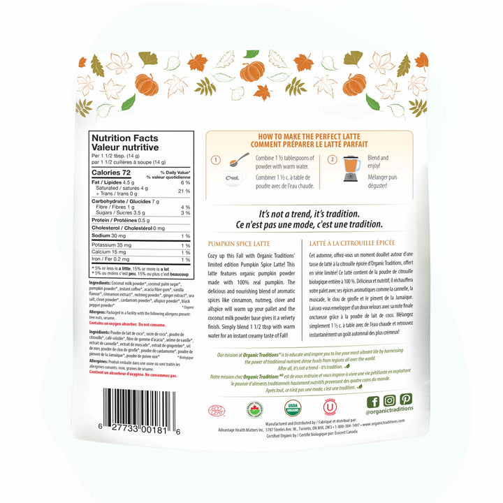 Organic Traditions Limited Edition Pumpkin Spice Latte, 150g