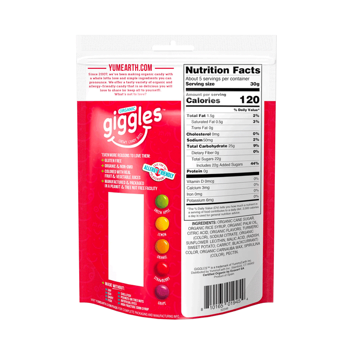 Yum Earth Organic Giggles (Chewy Candy Bites), 142g