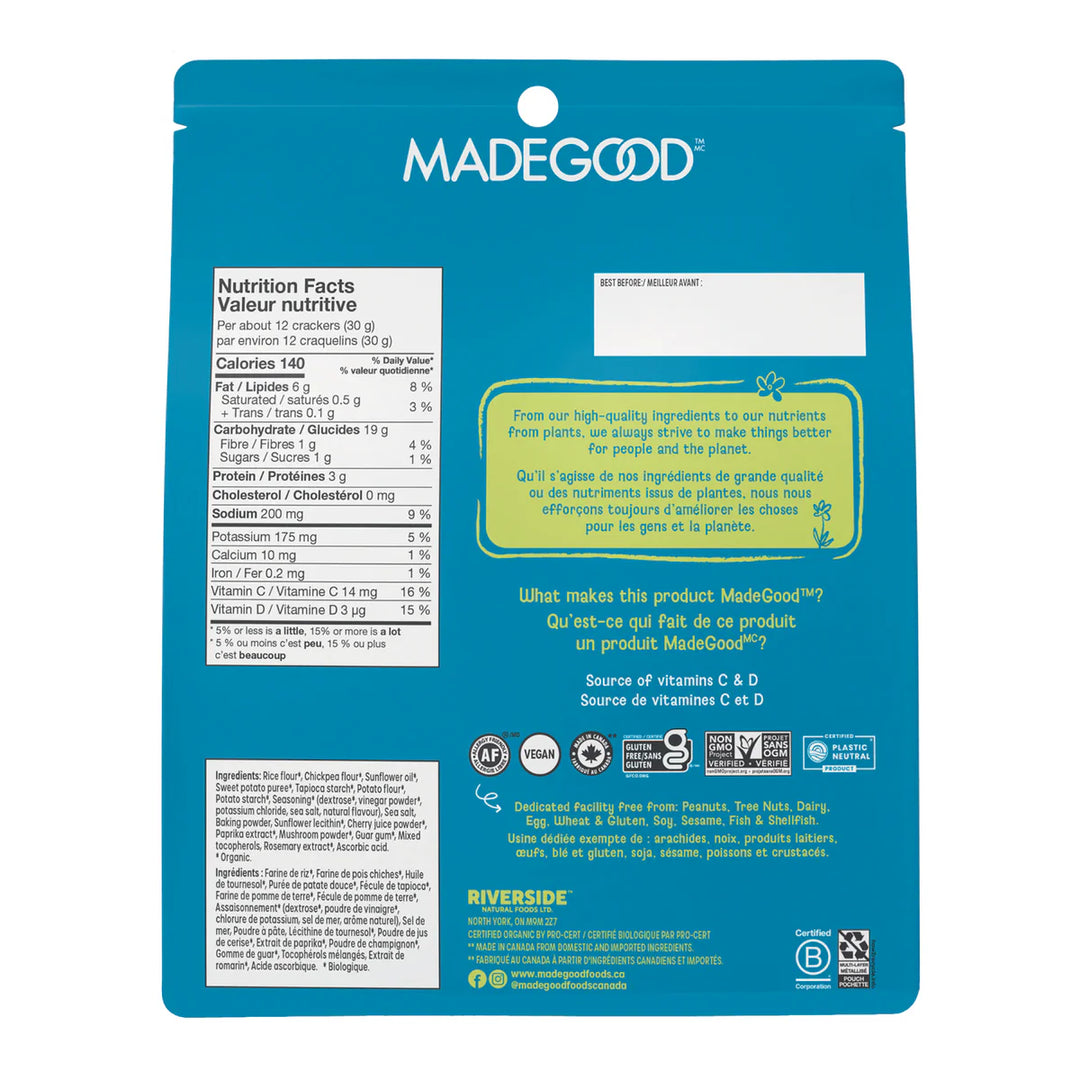 Made Good Organic Snackers Sweet Potato Crackers Sea Salt & Vinegar, 142g
