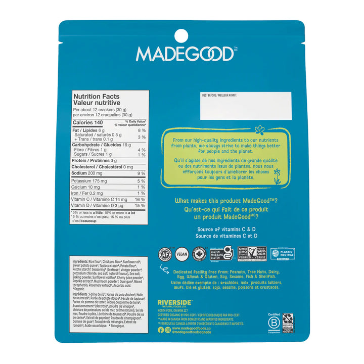 Made Good Organic Snackers Sweet Potato Crackers Sea Salt & Vinegar, 142g