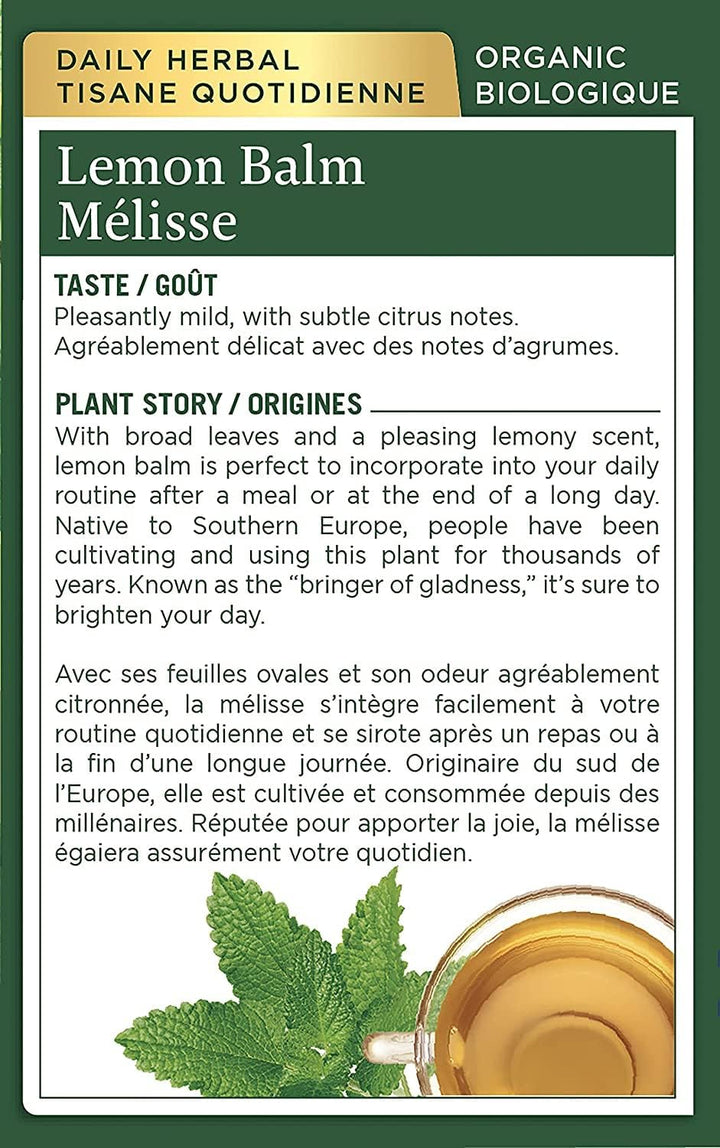 Traditional Medicinals Organic Lemon Balm Herbal Tea, 24g (16 bags)