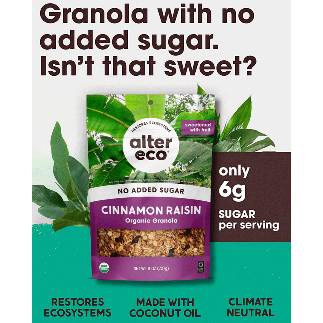 Alter Eco Cinnamon Raisin Organic Granola (No Sugar Added), 227g