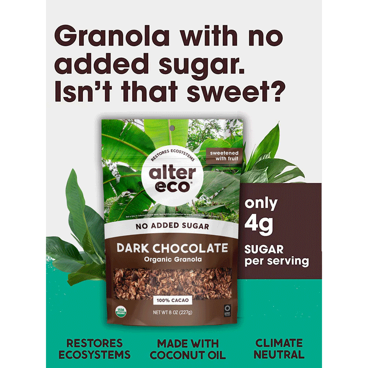 Alter Eco Dark Chocolate Organic Granola (No Sugar Added), 227g