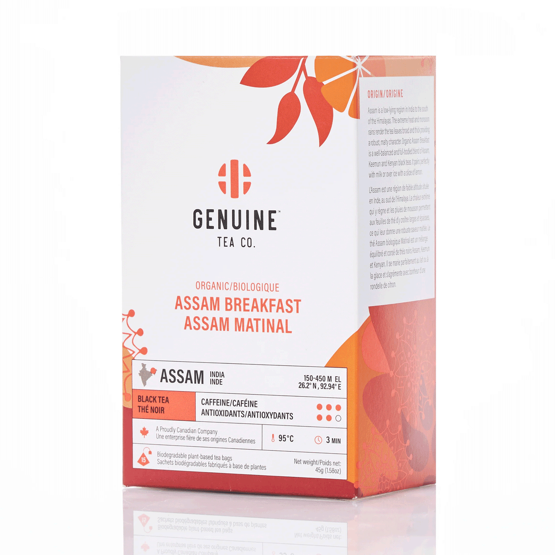 Genuine Tea Organic Assam Breakfast Pyramid Tea, 15 bags