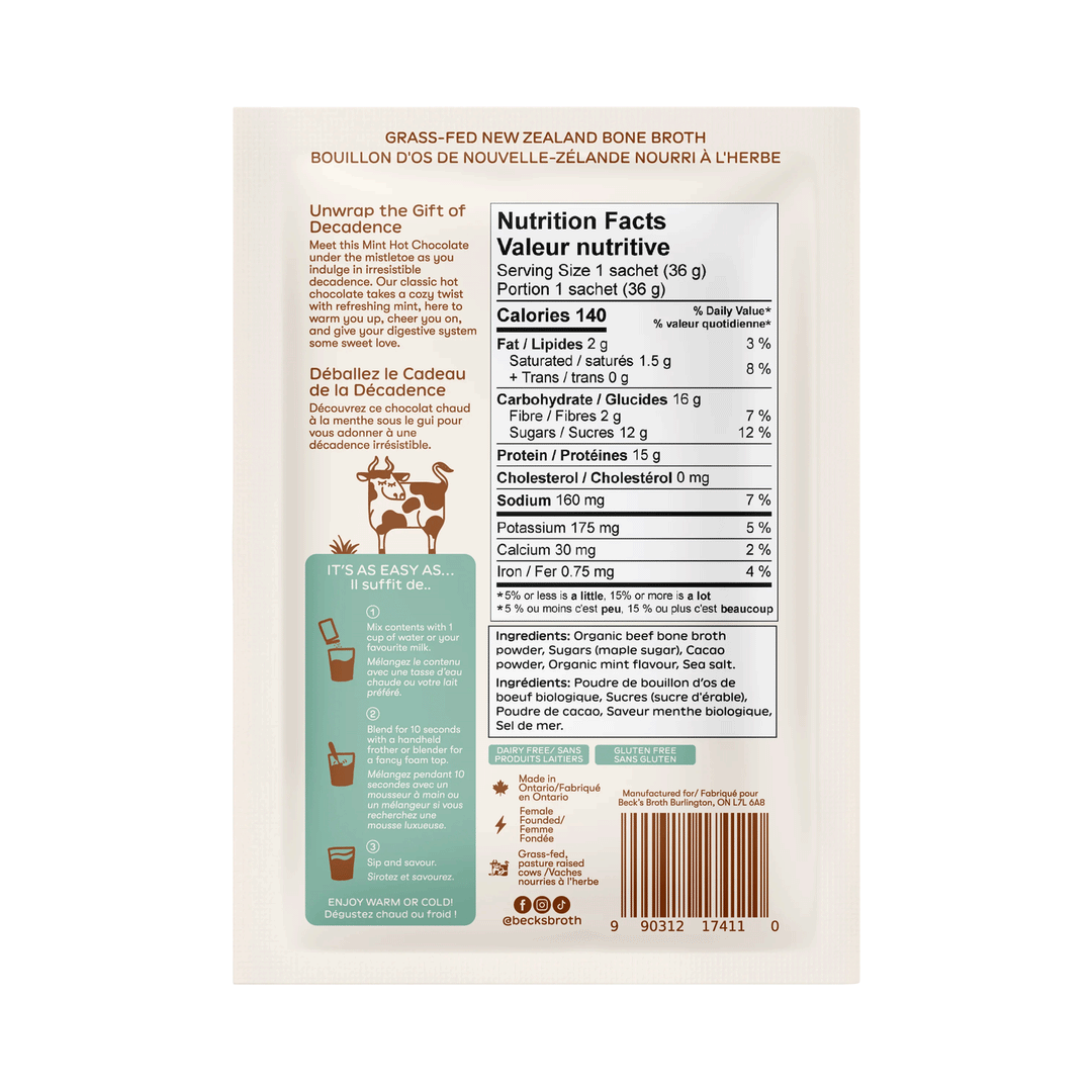 Beck's Broth  Protein Mint Hot Chocolate Bone Broth Powder, 35g