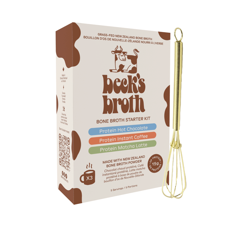 Beck's Broth Protein Bone Broth Powder Starter Kit + Free Whisk,  3x35g