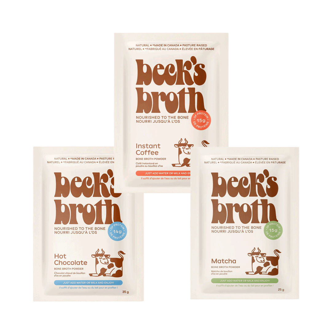 Beck's Broth Protein Bone Broth Powder Starter Kit + Free Whisk,  3x35g