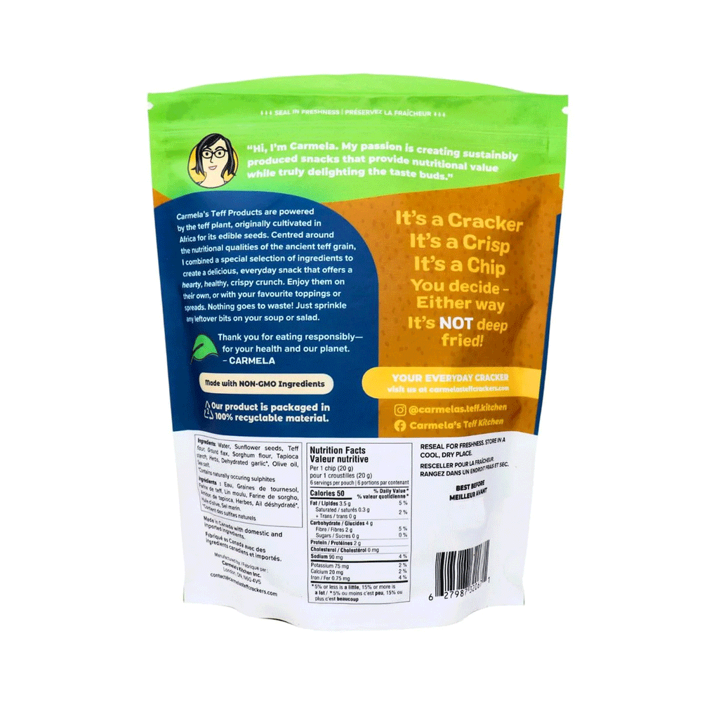 Carmela's Teff Crackers - Mediterranean Herb, 120g