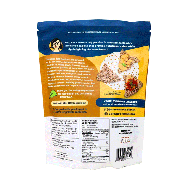 Carmela's Teff Crackers - Original, 120g