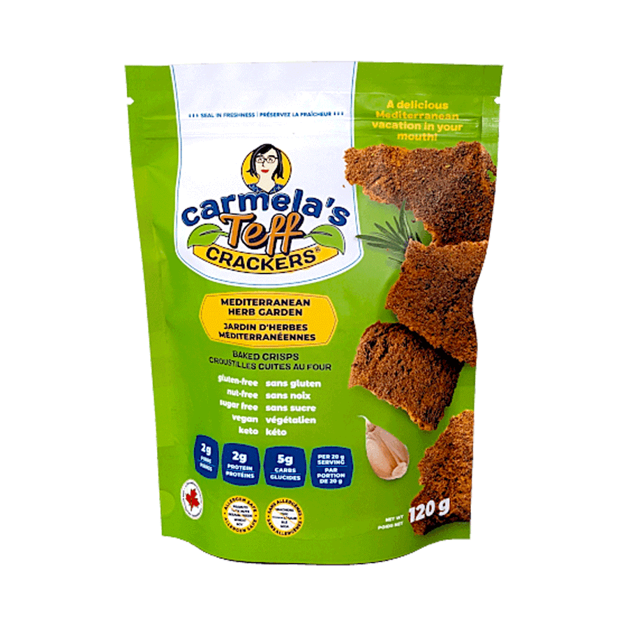 Carmela's Teff Crackers - Mediterranean Herb, 120g