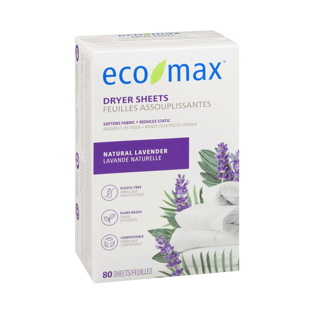 Eco-Max Natural Dryer Sheets - Lavender, 80ct