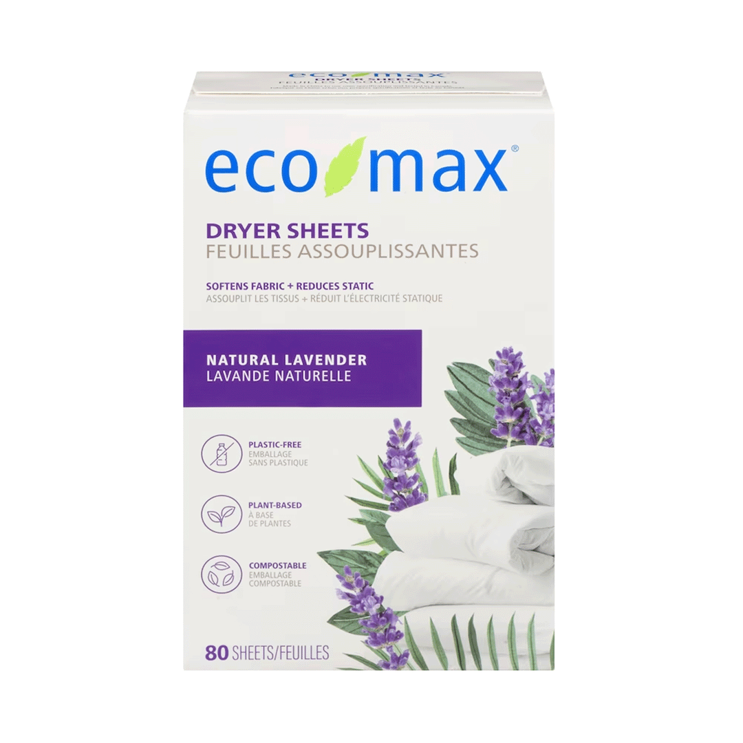 Eco-Max Natural Dryer Sheets - Lavender, 80ct