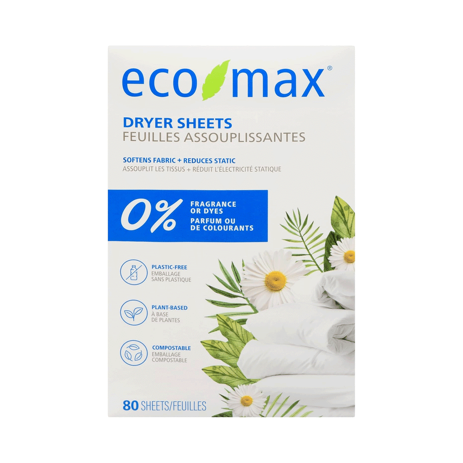 Eco-Max Natural Dryer Sheets - Fragrance Free, 80ct