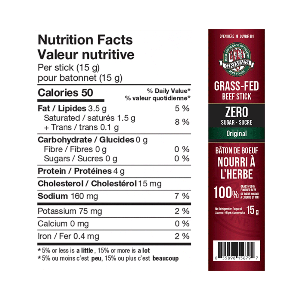 Grimm's Grass-Fed, Grass-Finished Beef Sticks, 22 x 15G Pkg