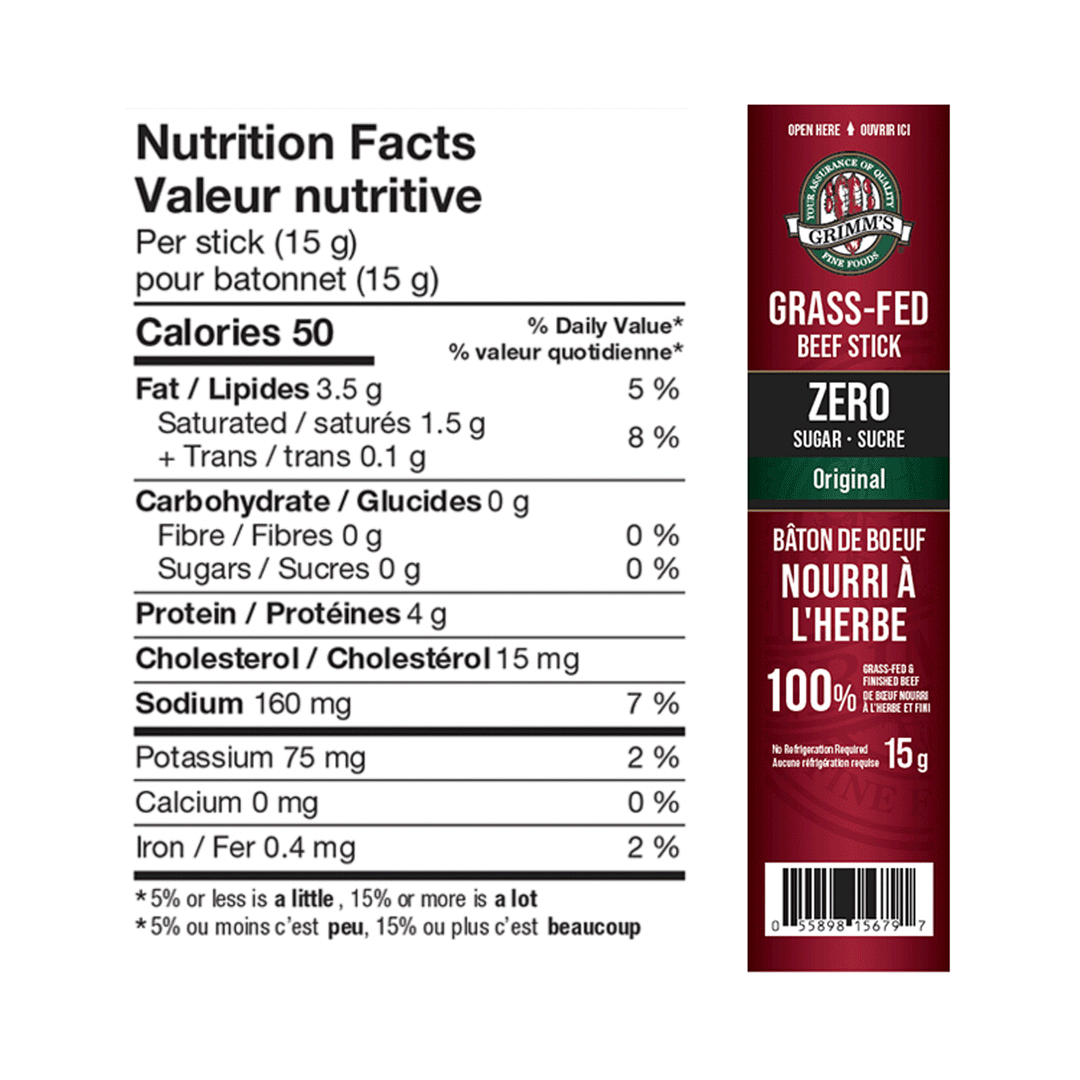 Grimm's Grass-Fed, Grass-Finished Beef Sticks, 22 x 15G Pkg