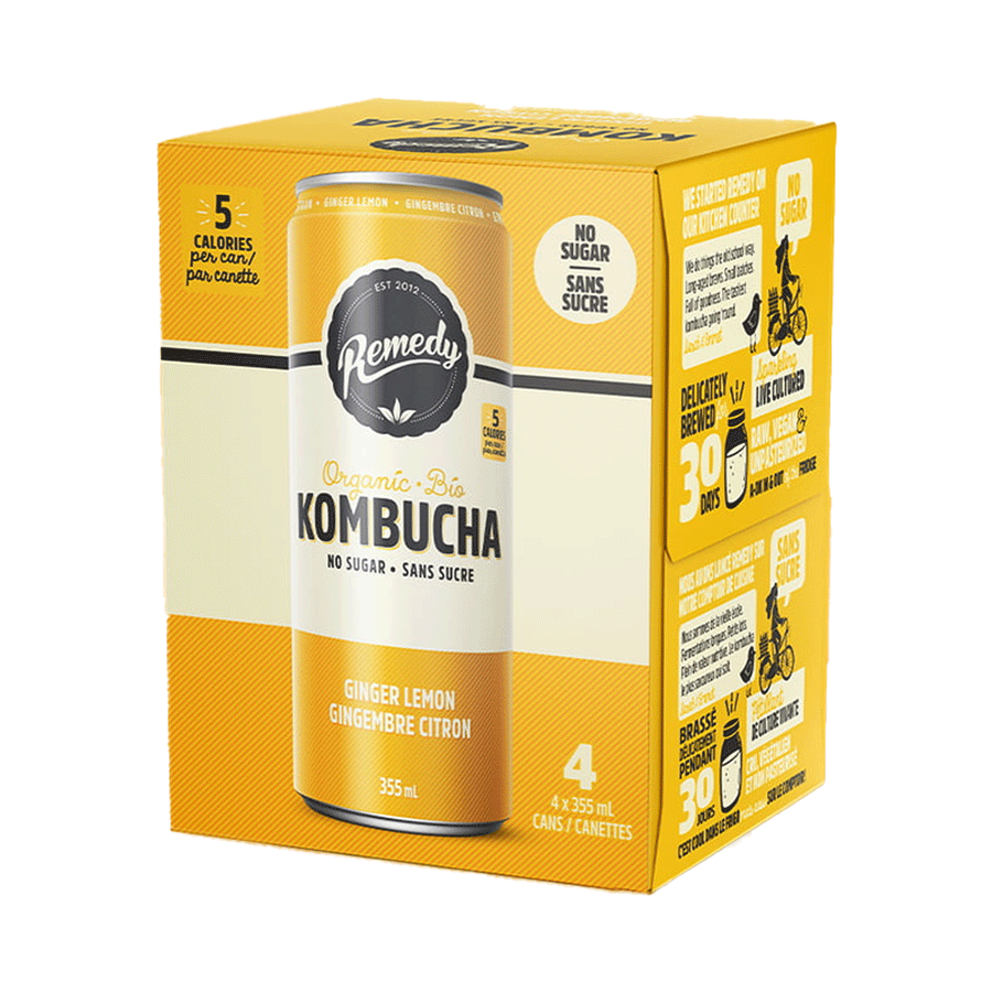 Remedy Organic Kombucha - Ginger Lemon, 4x355ml