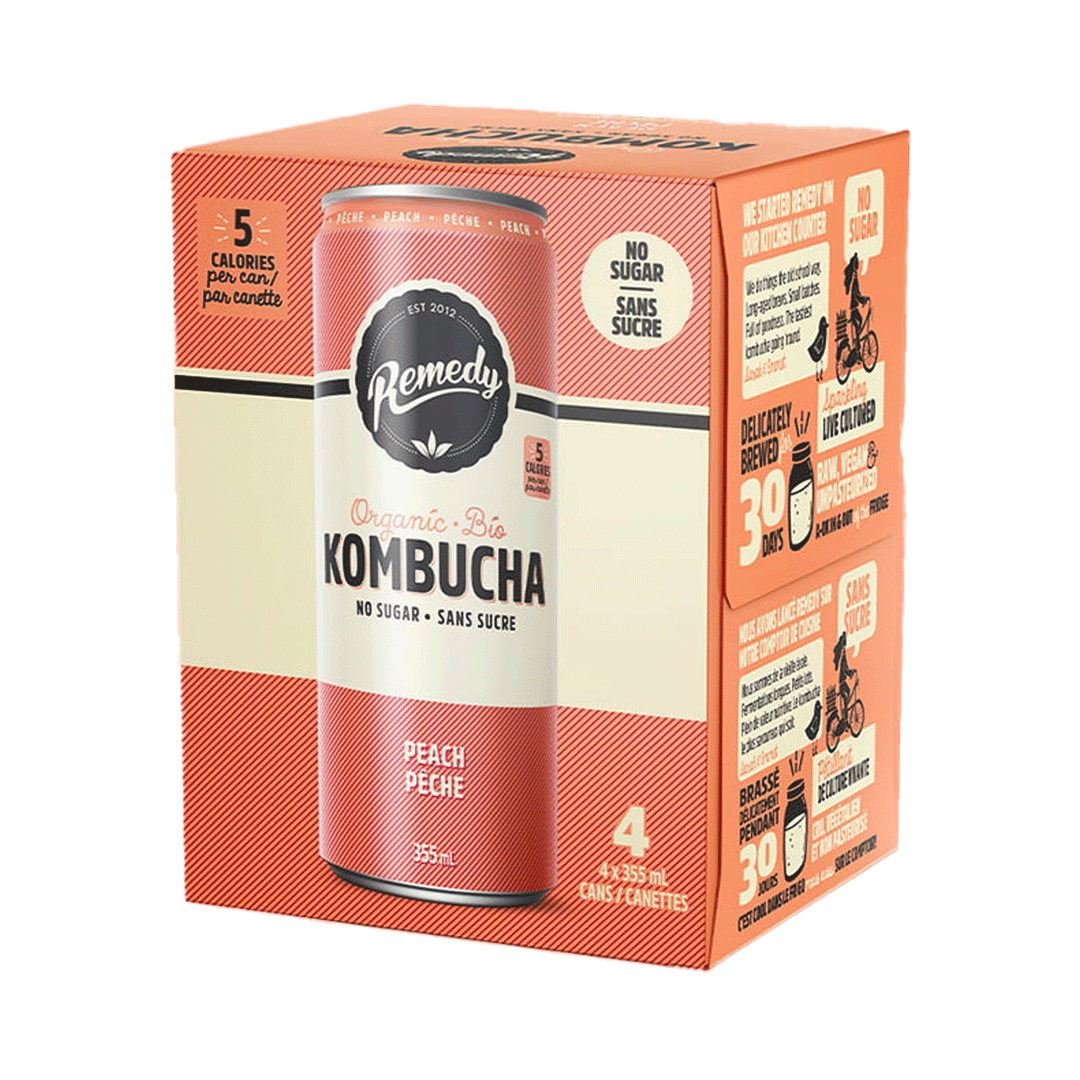 Remedy Organic Kombucha - Peach, 4x355ml