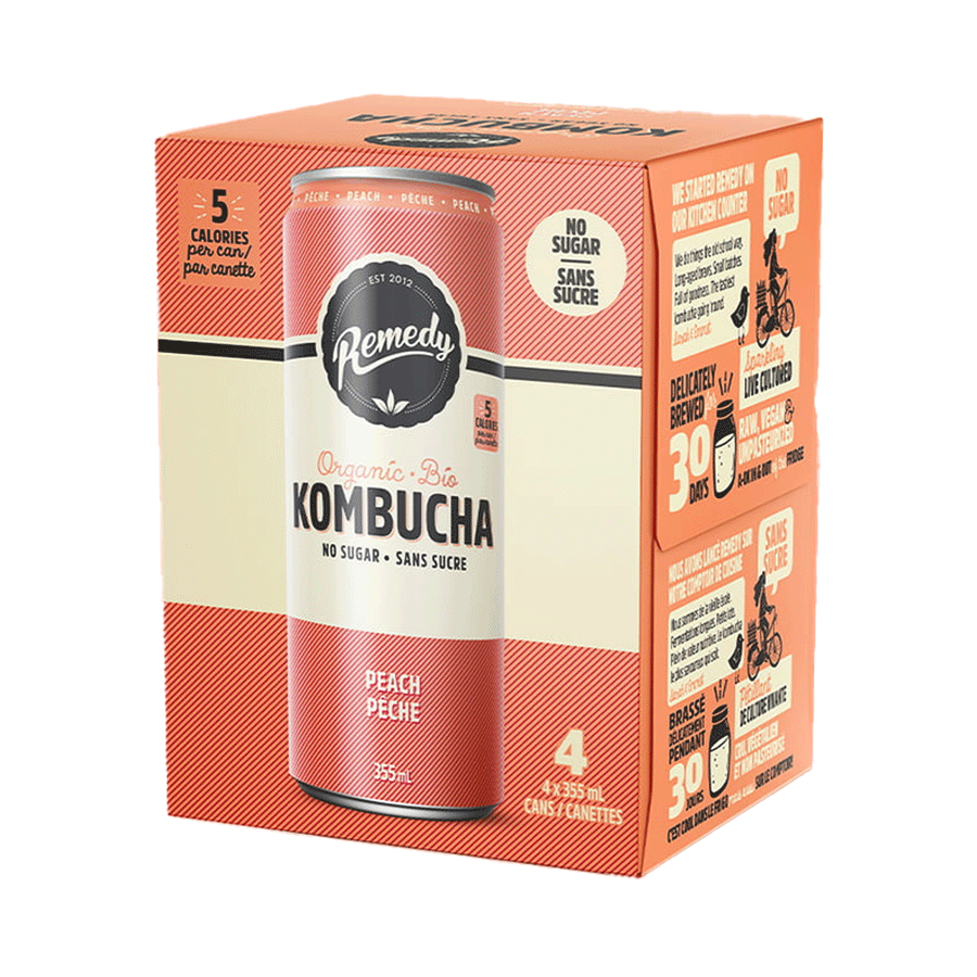 Remedy Organic Kombucha - Peach, 4x355ml