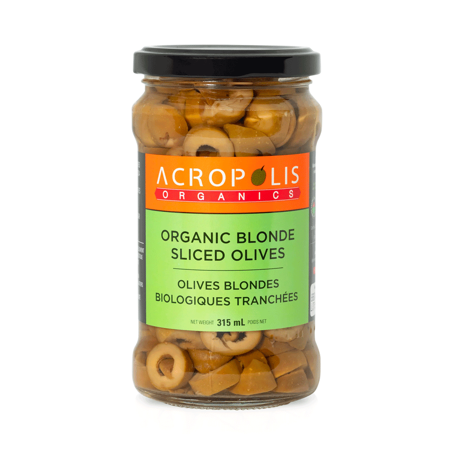 Acropolis Organics Blonde Sliced Olives, 315ml