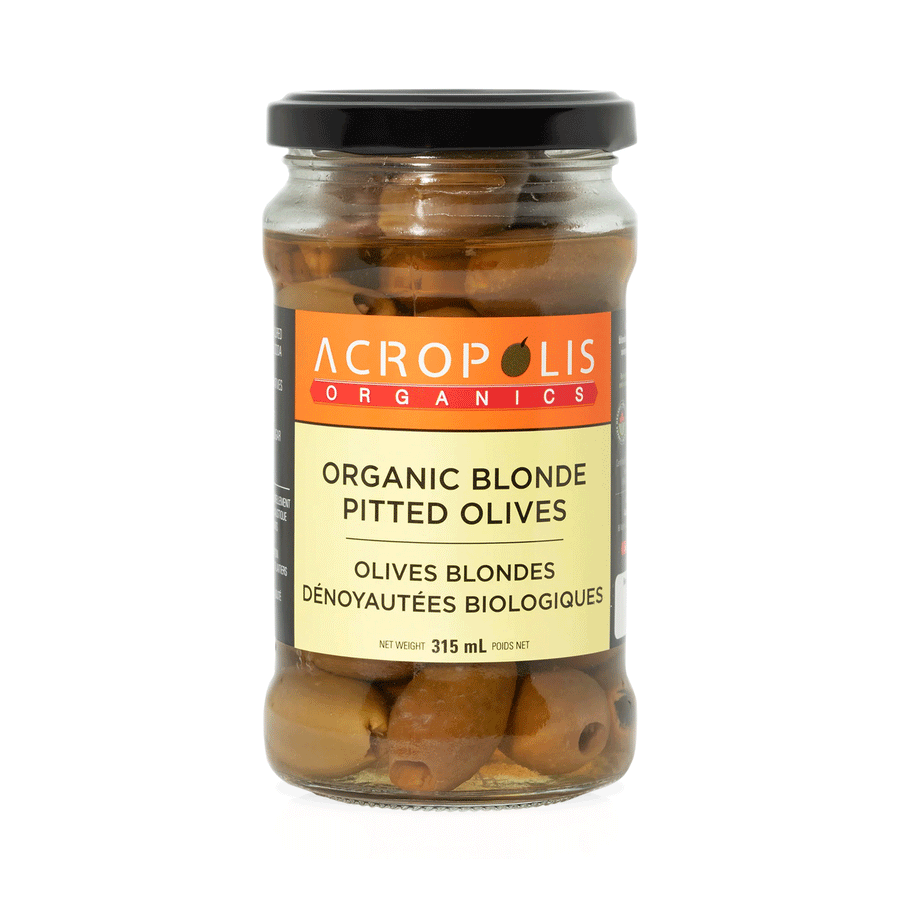 Acropolis Organics Pitted Blonde Olives, 315ml