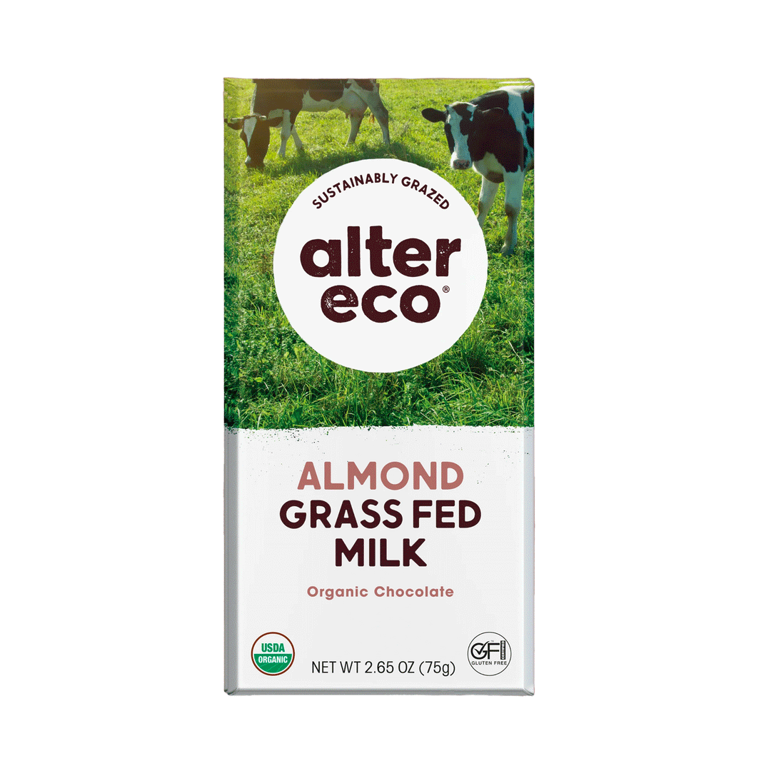 Alter Eco Organic Grass Fed Milk With Salted Almonds Chocolate Bar (46% Cacao), 75g
