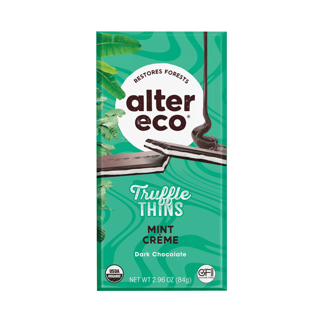 Alter Eco Organic Mint Crème Dark Chocolate Truffle Thins (60% Cacao), 84g