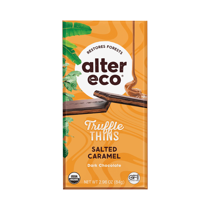 Alter Eco Organic Salted Caramel Dark Chocolate Truffle Thins (60% Cacao), 84g