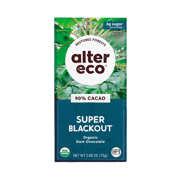 Alter Eco Organic Super Blackout Dark Chocolate Bar (90% Cacao), 75g