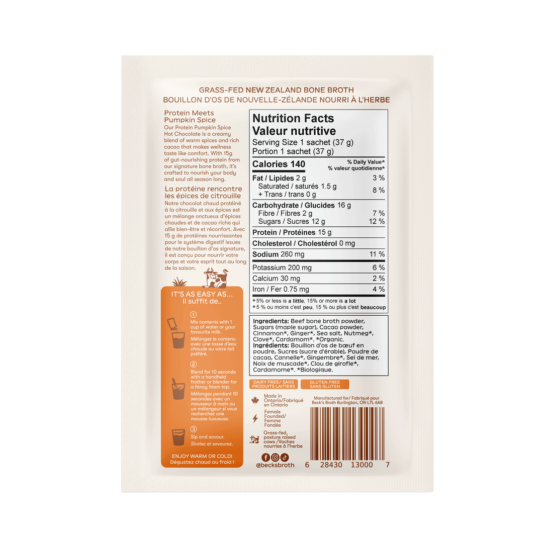 Beck's Broth  Protein Pumpkin Spice Hot Chocolate,  37g