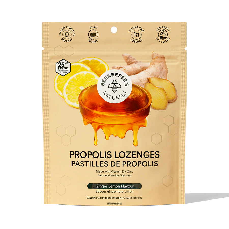Beekeeper's Naturals Ginger Lemon Propolis Lozenges, 50g