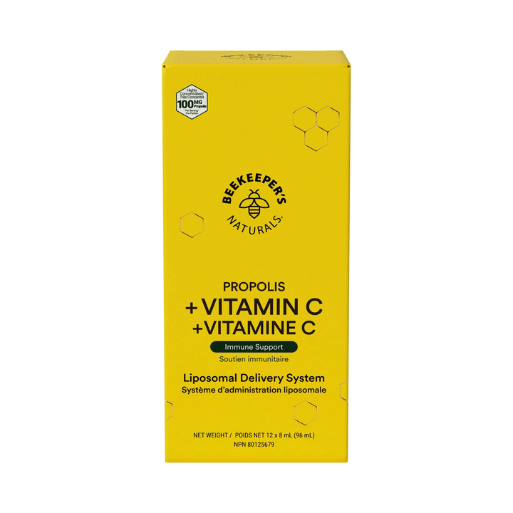 Beekeeper's Naturals Propolis + Vitamin C Liposomal - Immune Support, 12x8ml