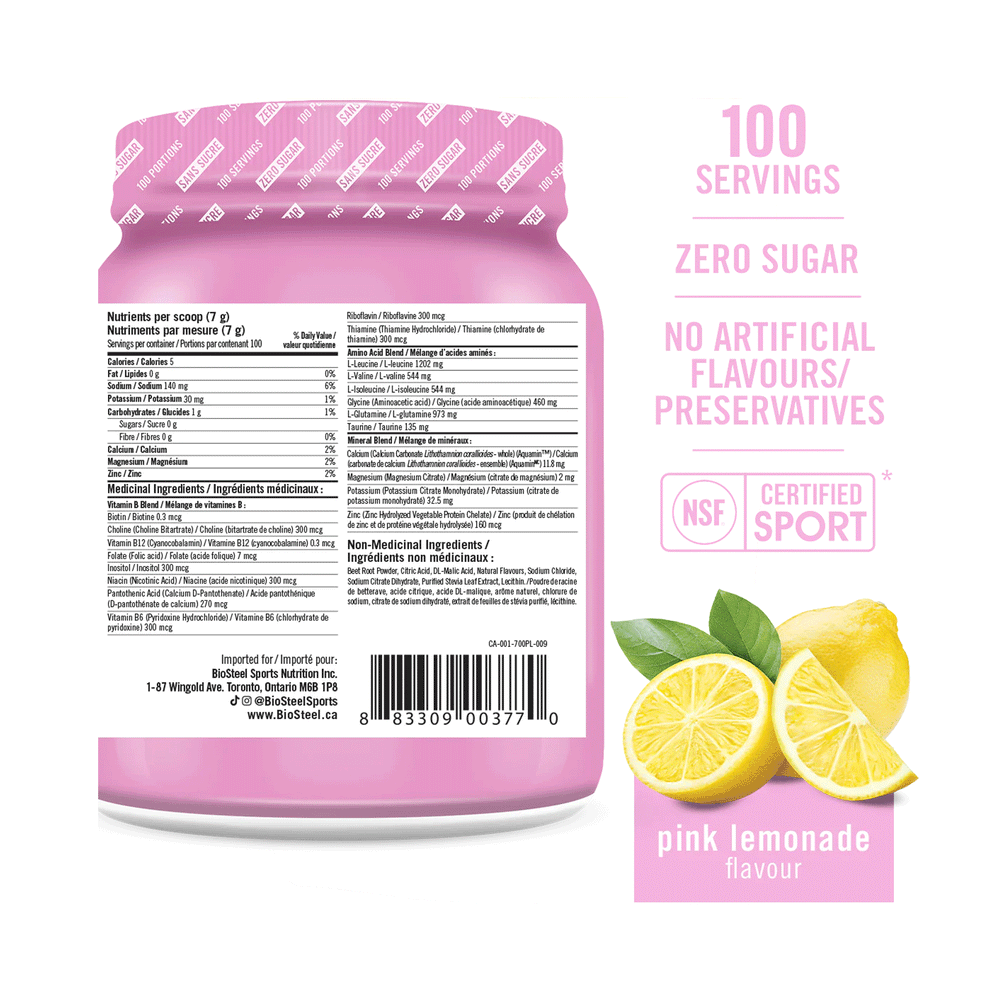 BioSteel Hydration Mix Pink Lemonade, 700g (100 Servings)