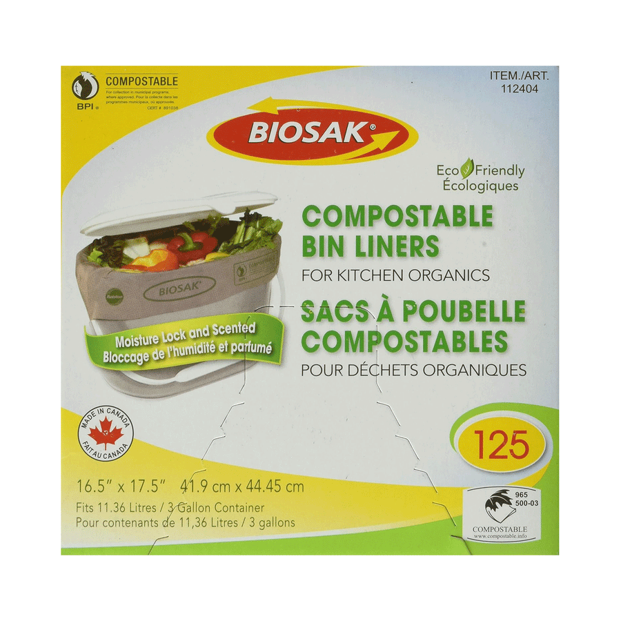 BioSak Compostable Kitchen Bin Liners, 125 Count