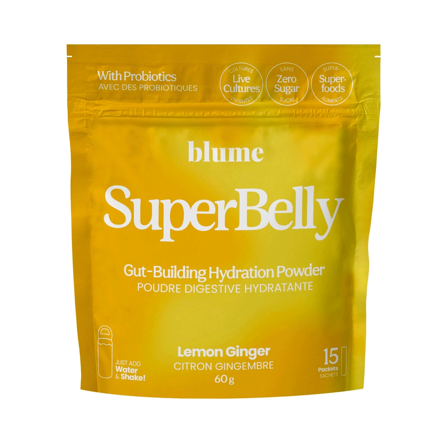 Blume SuperBelly Gut-Building Hydration Powder, Lemon Ginger (15 Count)