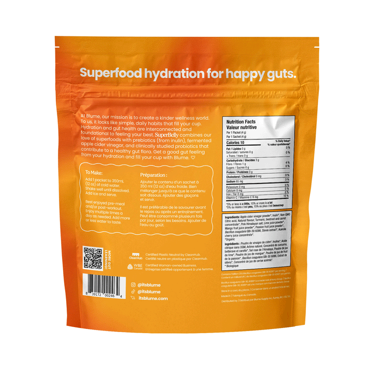 Blume SuperBelly Gut-Building Hydration Powder, Mango Passionfruit (15 Count)
