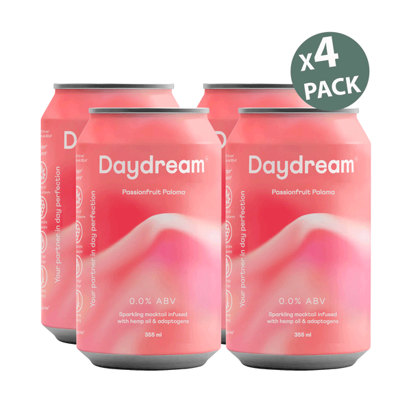 Daydream Passionfruit Paloma Sparkling Water Infused with Hemp Seed Oil & Adaptogens, 4x355ml