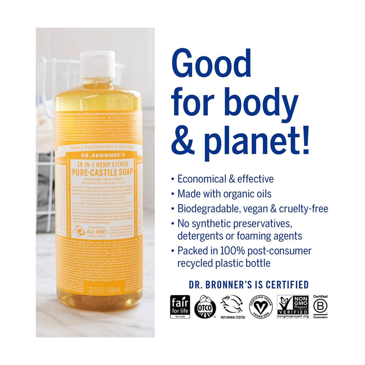 Dr. Bronner's Organic 18-In-1 Pure Castille Soap - Citrus, 946ml