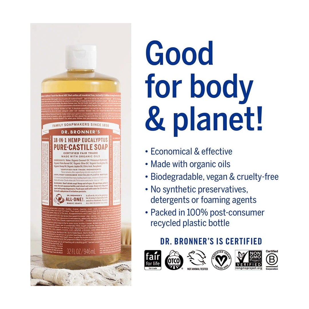 Dr. Bronner's Organic 18-In-1 Pure Castille Soap - Eucalyptus, 946ml