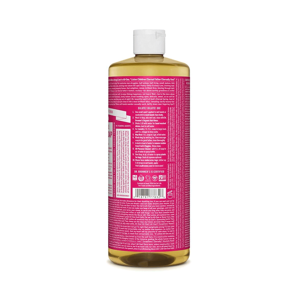 Dr. Bronner's Organic 18-In-1 Pure Castille Soap - Rose, 946ml