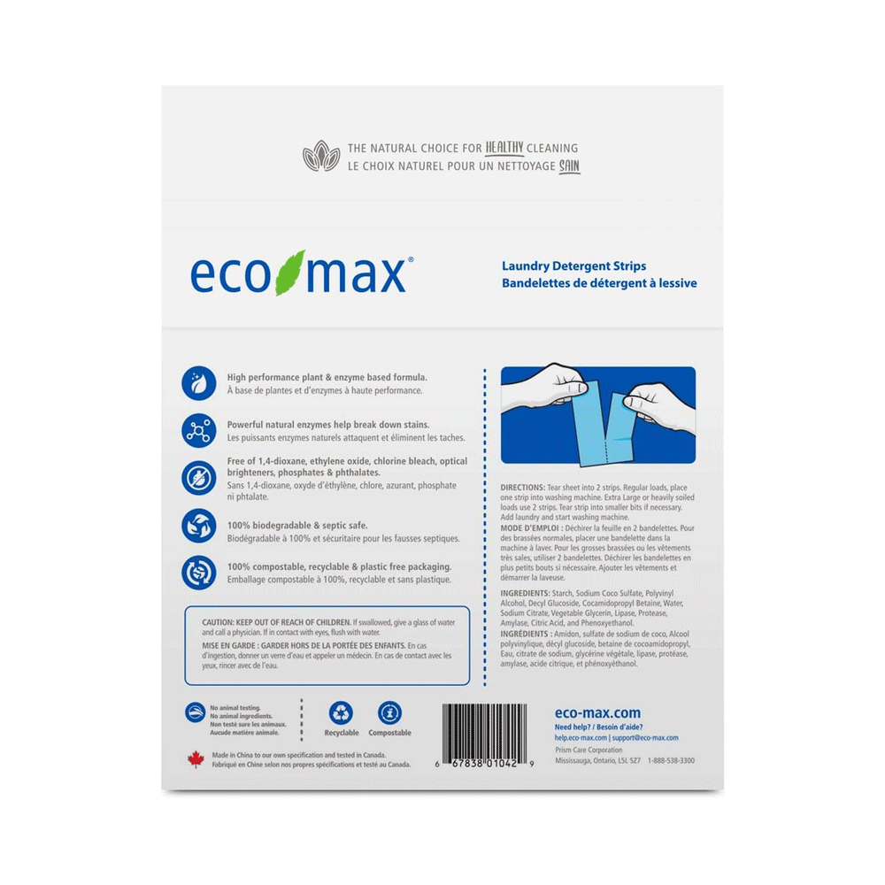 Eco-Max Laundry Detergent Strips - Fragrance Free, 32 Loads