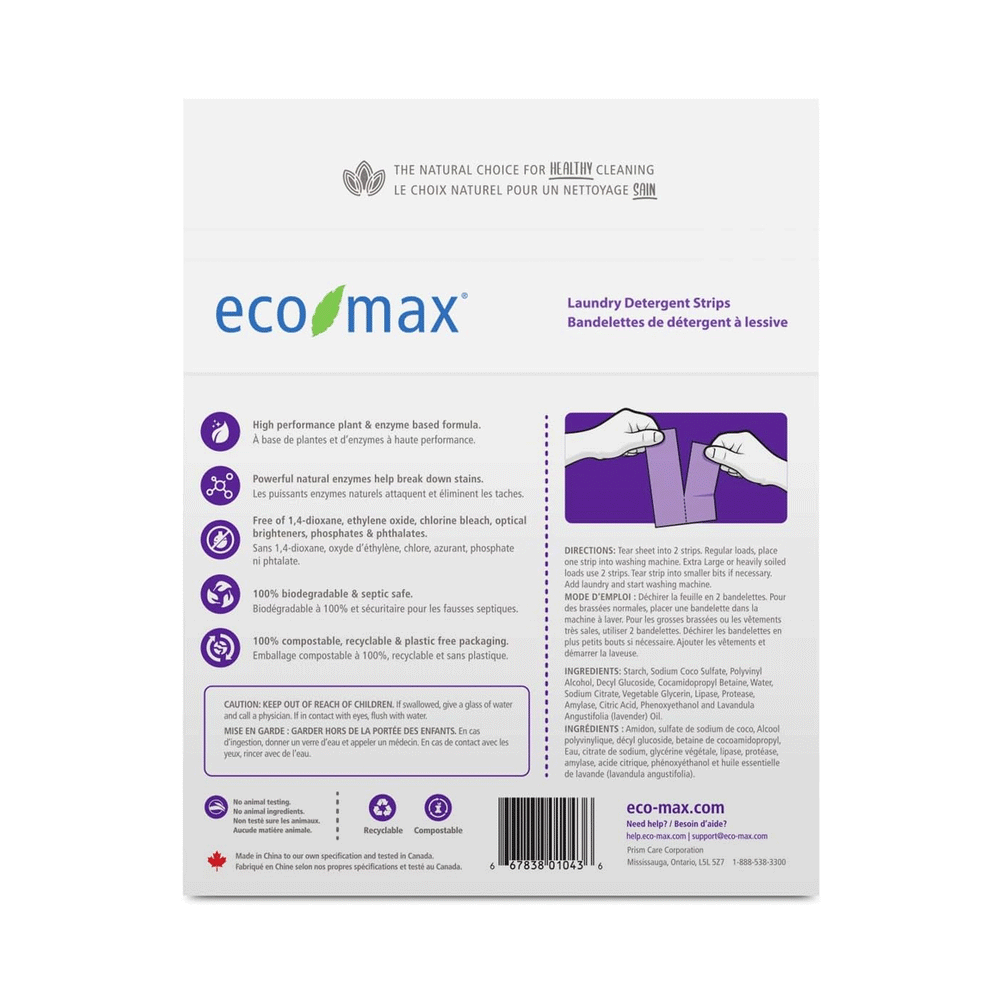 Eco-Max Laundry Detergent Strips - Lavender, 32 Loads
