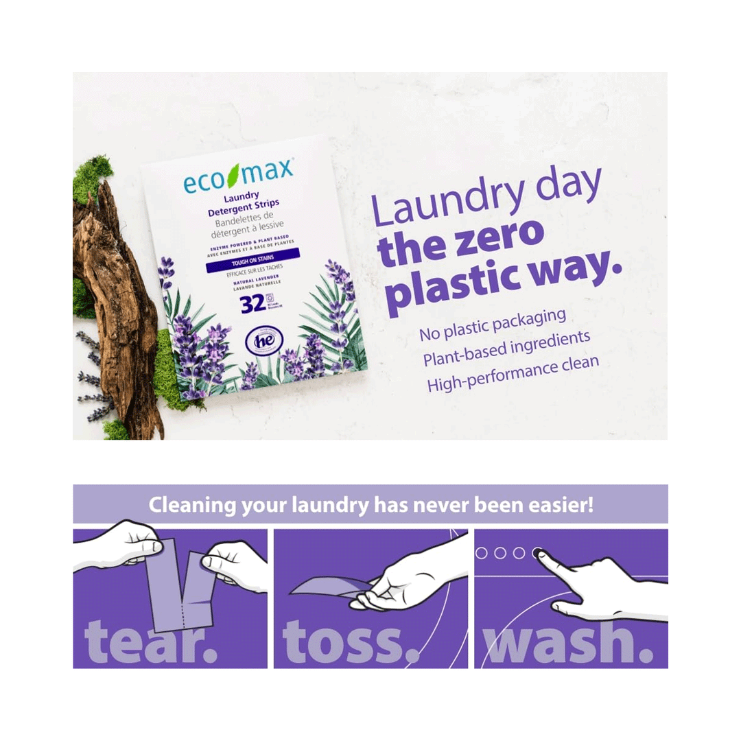 Eco-Max Laundry Detergent Strips - Lavender, 32 Loads