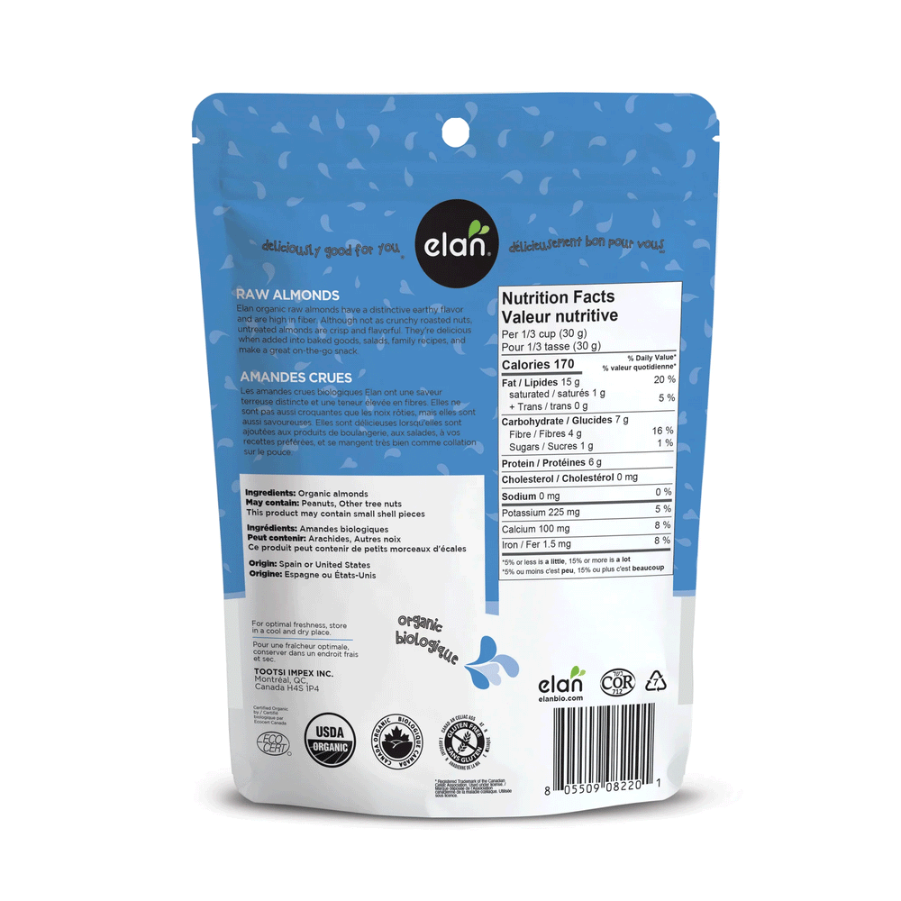 Elan Organic Raw Almonds, 185g