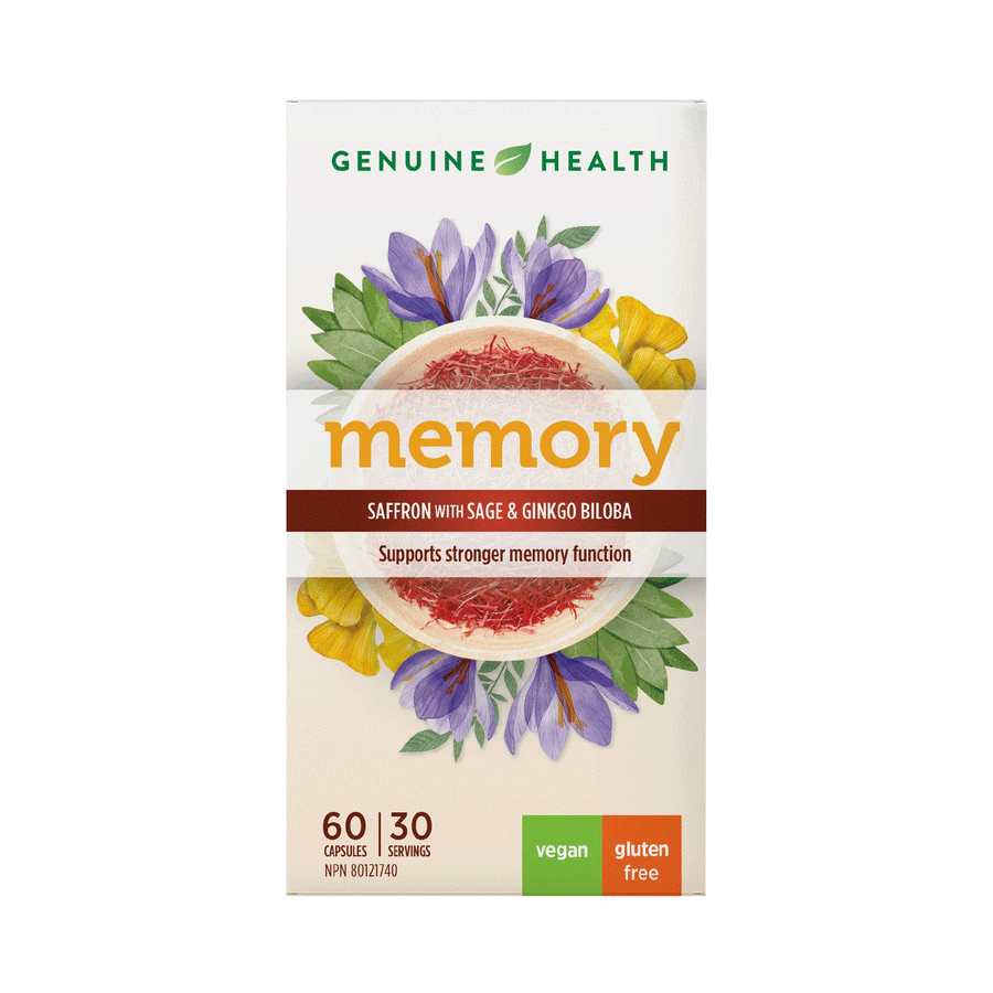 Genuine Health Saffron With Sage & Gingko Biloba - Memory, 60 Capsules