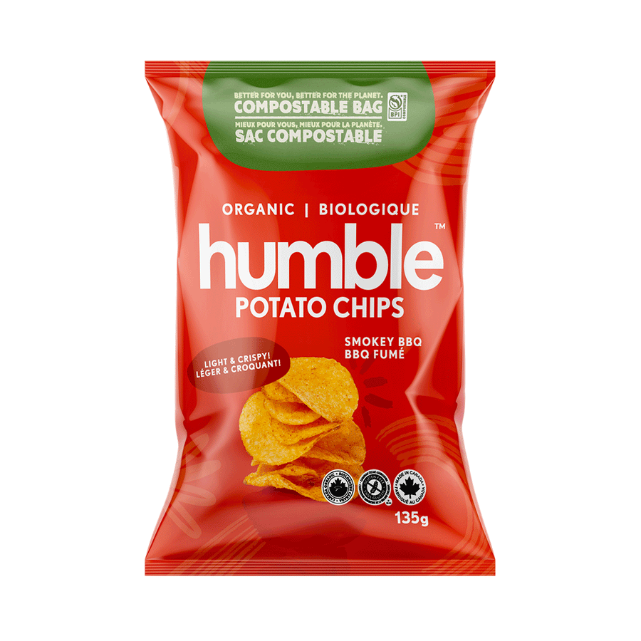 Humble Organic Light & Crispy Potato Chips - Smokey BBQ, 135g