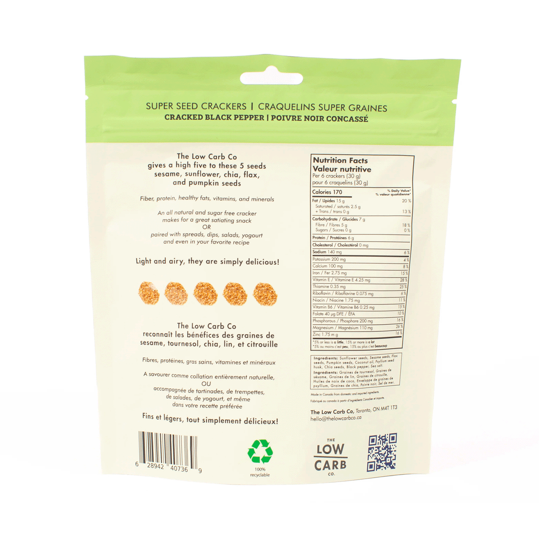 The Low Carb Co Artisan Super Seed Keto Crackers - Cracked Black Pepper, 101g