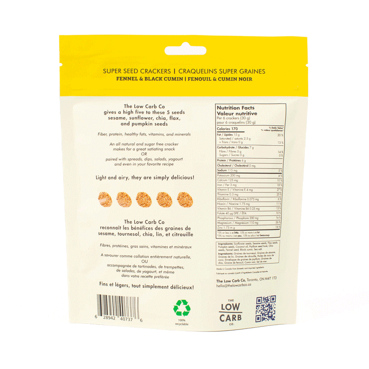 The Low Carb Co Artisan Super Seed Keto Crackers - Fennel & Black Cumin, 101g