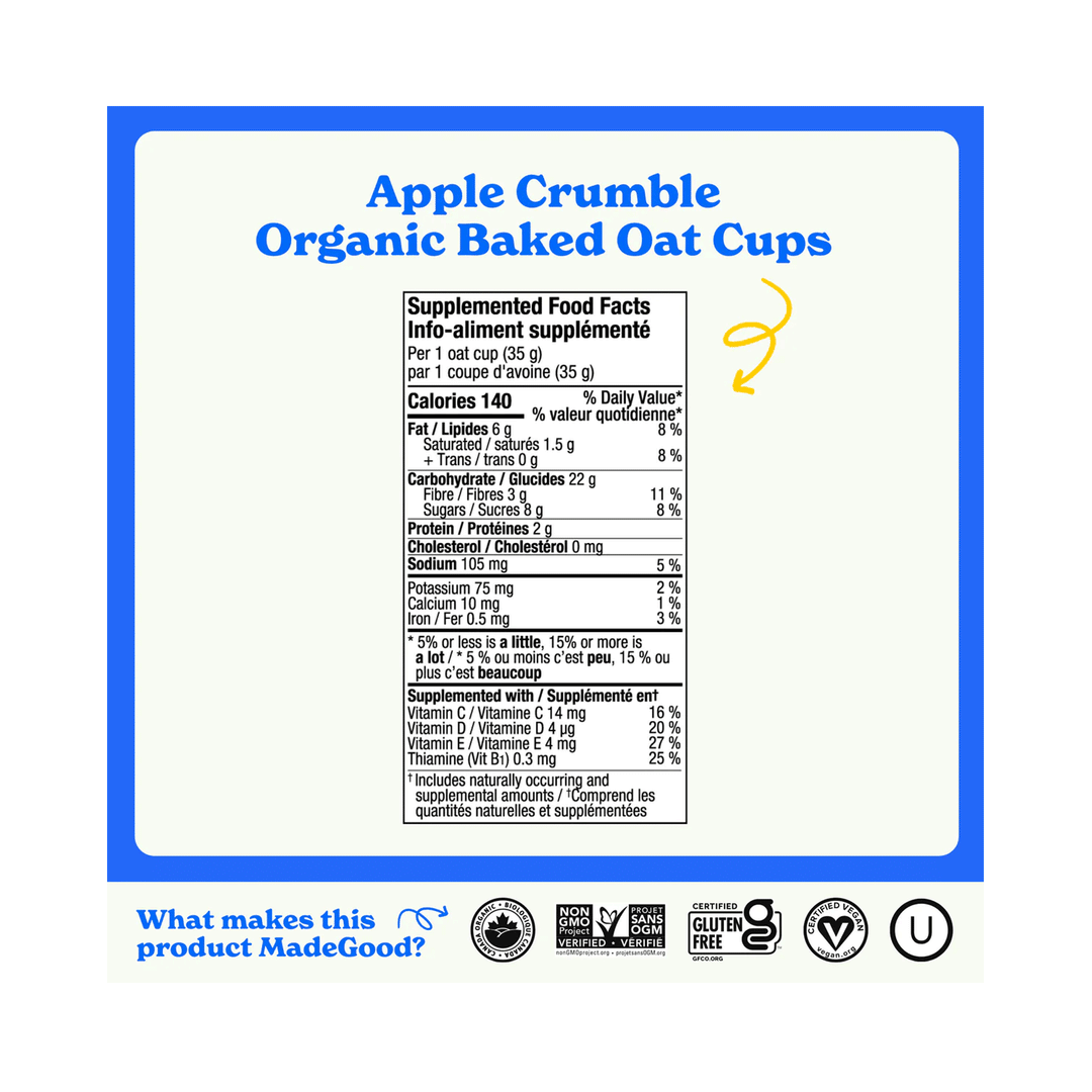 Made Good Mornings Organic Baked Oat Cups - Apple Crumble, 5 Pack