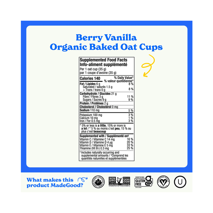 Made Good Mornings Organic Baked Oat Cups - Berry Vanilla, 5 Pack