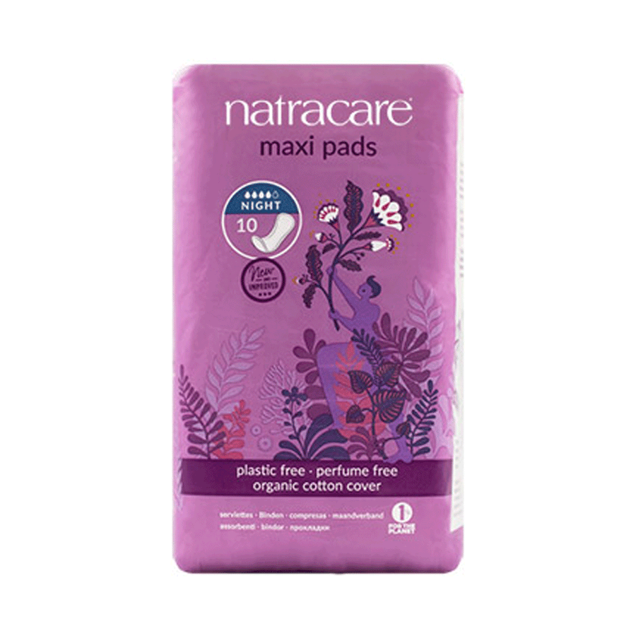 Natracare Night Time Natural Maxi Pads, 10ct